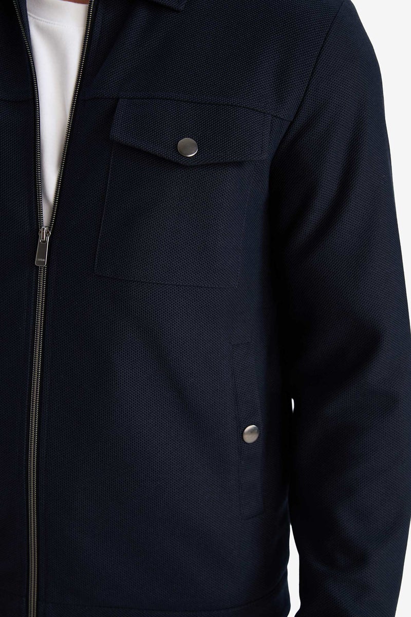 DeFacto Blue Man Slim Fit Zip-Up Lined Jacket Casual - Image 5